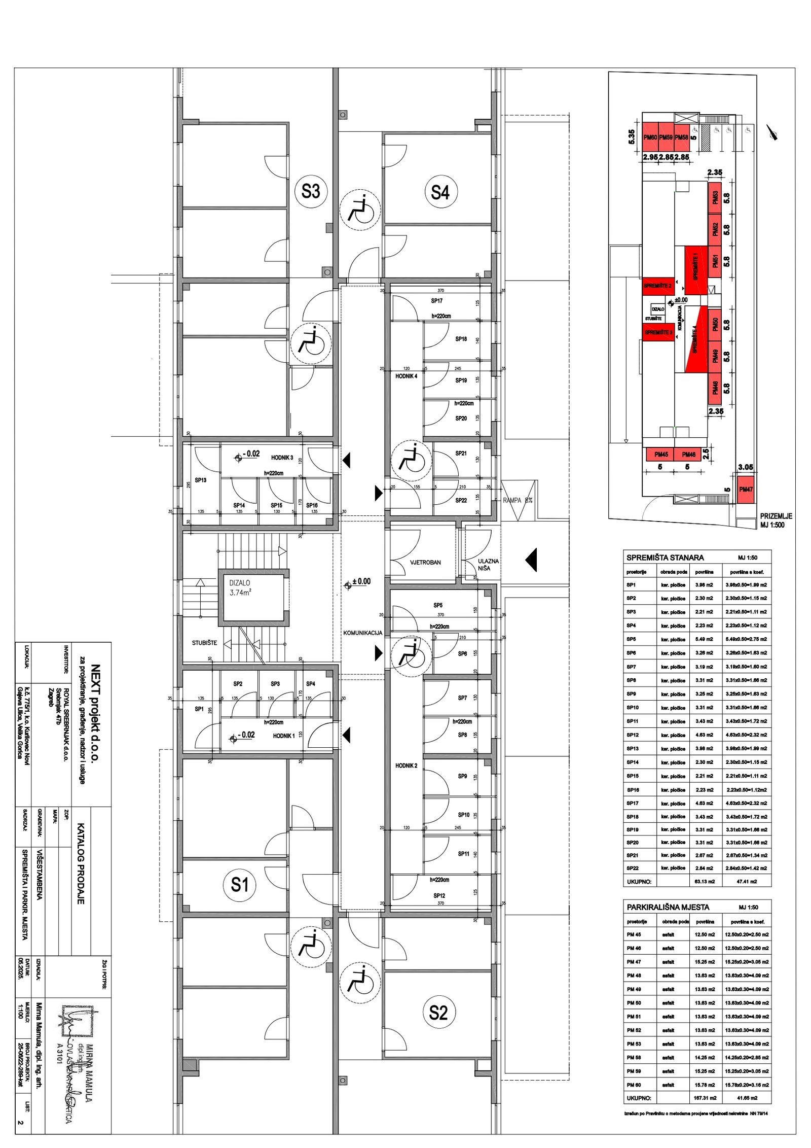 Spremišta i parkirna mjesta - tlocrt kata