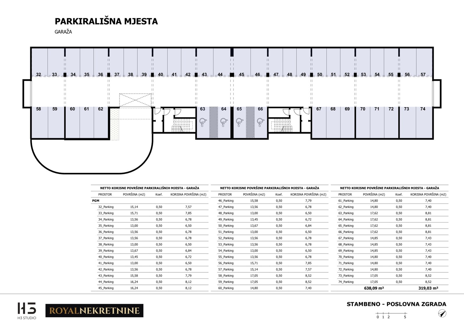 Parkirališna mjesta - podzemna garaža - tlocrt kata